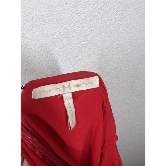 Halston Heritage XS Red Mini Dress Chiffon Satin Chain Straps - Picture 7 of 8